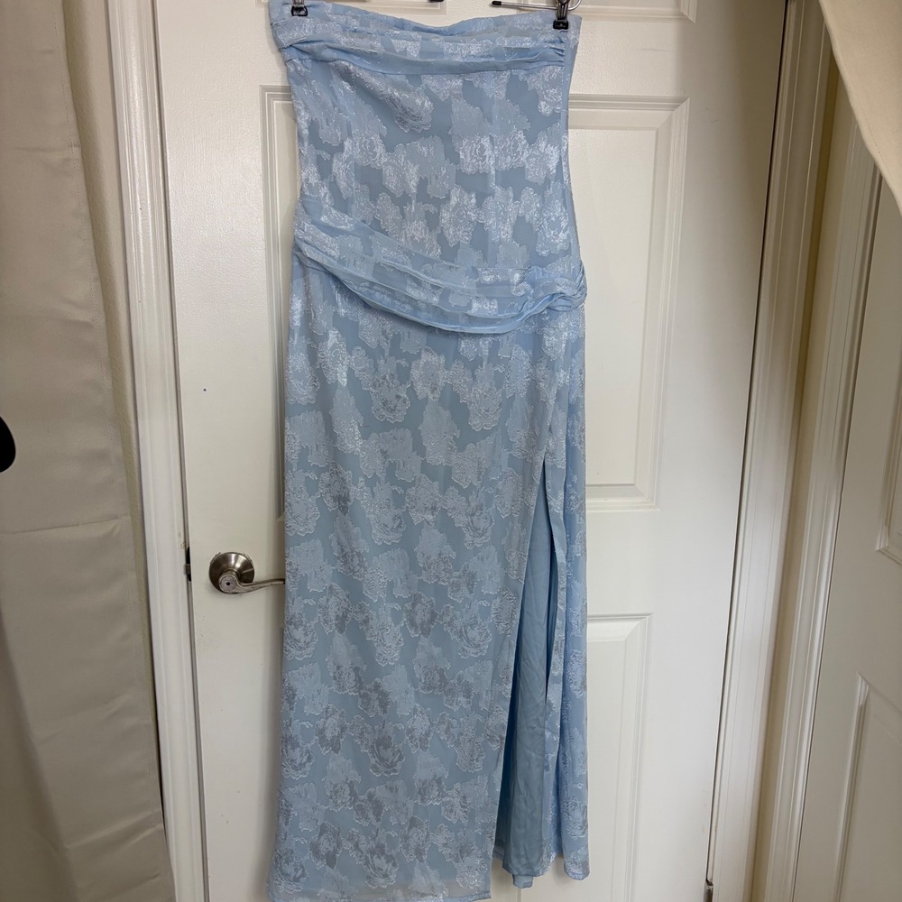 Miss Circle New York Light Blue Burnout Floral Strapless Maxi Dress Size M